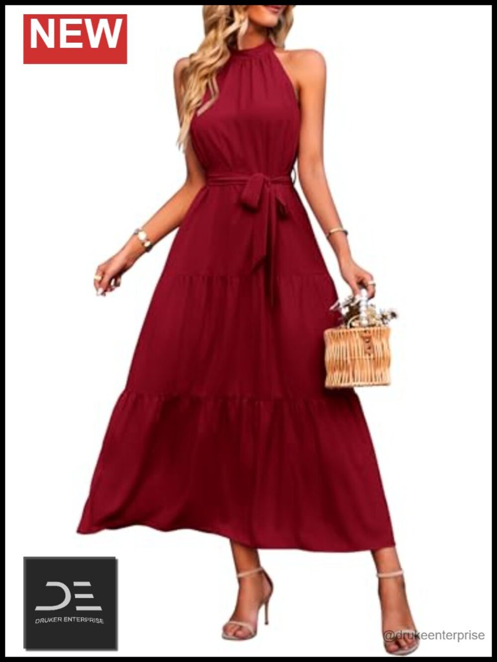 Halter Neck Floral Maxi Dress Sleeveless Fit & Flare Summer Beach